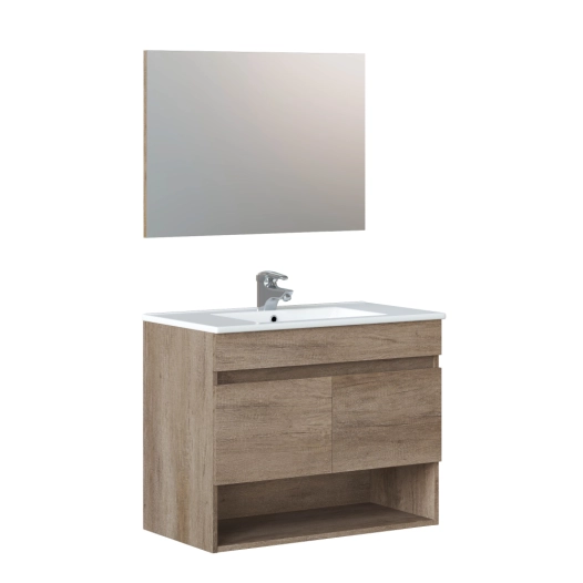 meubles suspendu, 2 portes + miroir, brun nordik
