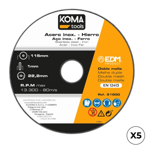 disques à couper jeu 5 unités fer et acier inoxydable. ø115 x 1 x 22,2 cm