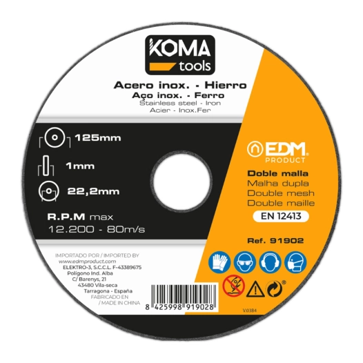 disque de coupe pour outils en fer et inox ø125 x 1 x 22,23 mm