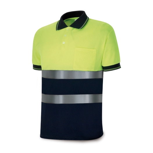 polo jaune fluo/bleu marine, manches courtes haute visibilité, xxl
