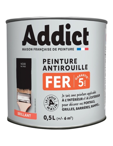 Peinture Fer antirouille 0.5 litre noir brillant - ADDICT