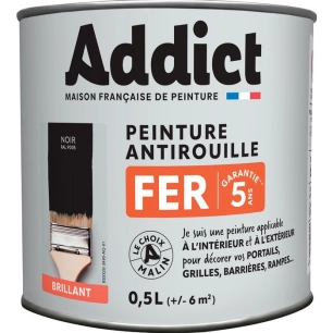 Peinture Fer antirouille 0.5 litre noir brillant - ADDICT