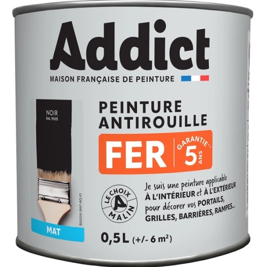 Peinture Fer anti-rouille 0.5 litre noir mat - ADDICT