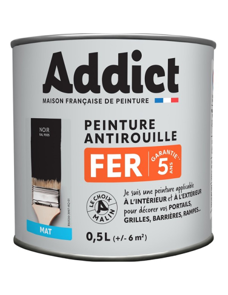Peinture Fer anti-rouille 0.5 litre noir mat - ADDICT