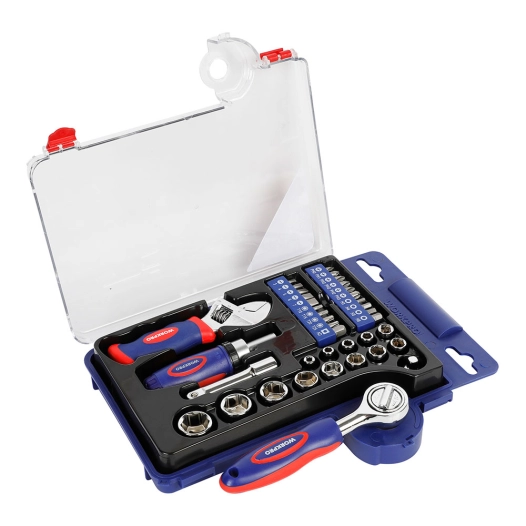 douilles avec cliquet, poignée et clé réglable, métrique, 38 pièces