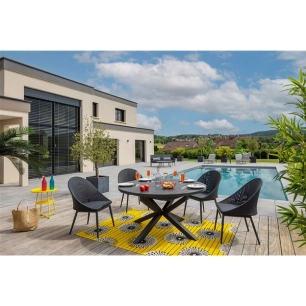 table de jardin ronde allongeable en aluminium gris - 8/10 pers - palma - jardiline