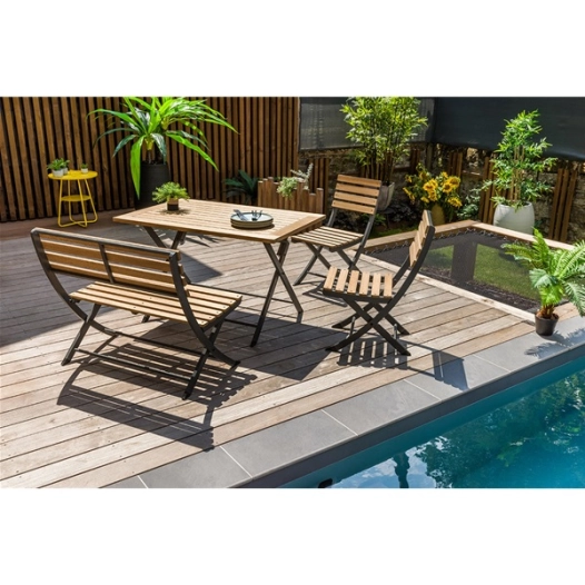 ensemble repas pliant en teck et aluminium 4 pièces - 4 pers - porto rico - jardiline