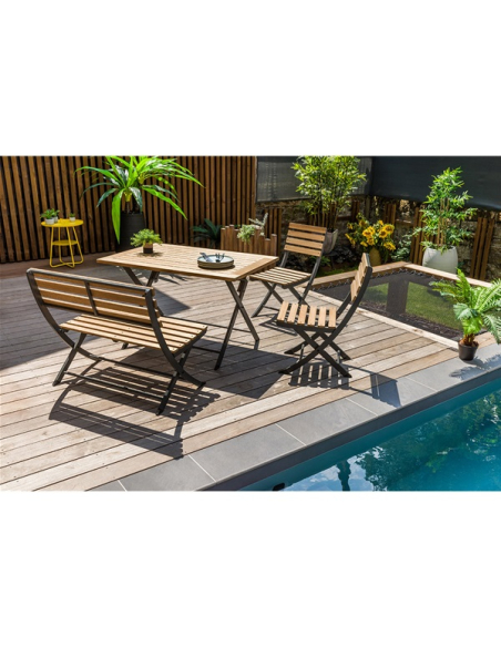 ensemble repas pliant en teck et aluminium 4 pièces - 4 pers - porto rico - jardiline