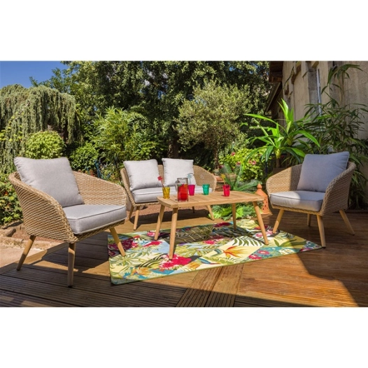 salon en résine tressée naturel 4 pièces - 4 pers - koh tao - jardiline