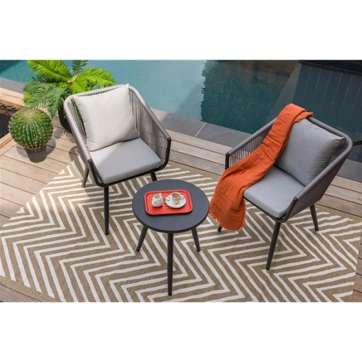 salon détente en aluminium et corde tressée 3 pièces - 2 pers - amorgos - jardiline