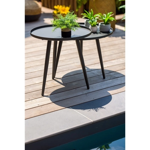 table basse gigogne ronde grise en acier traité - ø 60 cm - antiparos - jardiline