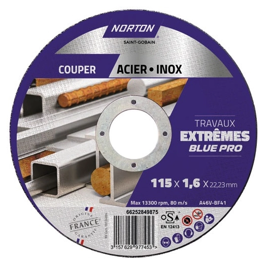 disque à tronçonner métal/inox 115 x 1.6 x 22.2 mm - norton