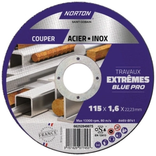 disque à tronçonner métal/inox 115 x 1.6 x 22.2 mm - norton