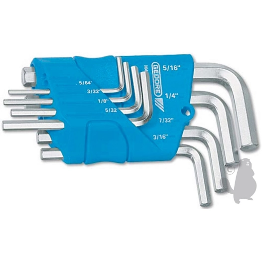 jeu de clés mâles coudées gedore au dimensions en pouces:5/64 - 3/32 - 1/8 - 5/32 - 3/16 - 7/32 - 1/4 - 5/16