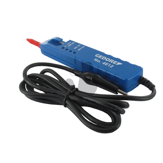 détecteur de tension type pique fil gedore. pour 3 à 48v. indicateur par led des plages de tension (12, 24 ou 48 v) et de la pol