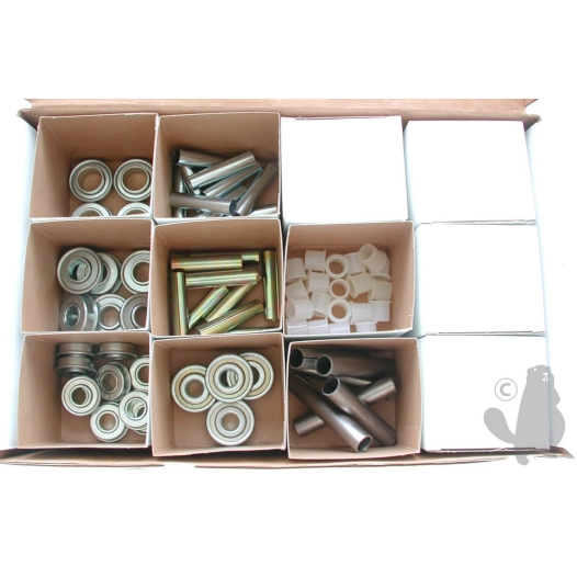 coffret de roulements de roue et de bagues nylon composé d'un assortiment de 8 modèles, 70 pièces les plus populaires.