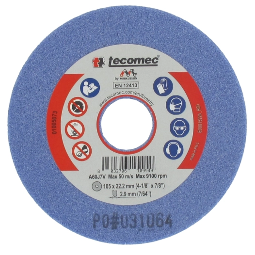 meule d'affûtage tecomec 105 x 22,2 x 2,9mm, pour chaînes d'élageuses 1/4 mini.