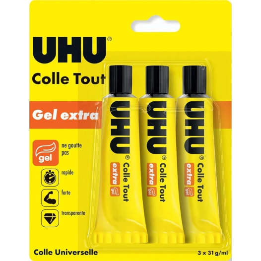 tube colle tout gel extra 31 g/ml lot de 3 - uhu