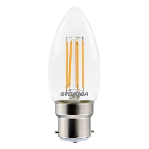 ampoule transparente flamme led b22 4.5w 470lm blanc chaud - sylvania
