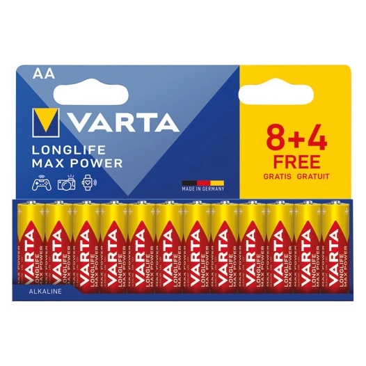 pile longlife max power aa/lr06 8 + 4 offertes - varta
