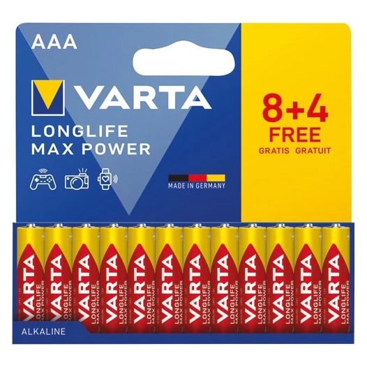 pile longlife max power aaa/lr03 8+4 offertes - varta