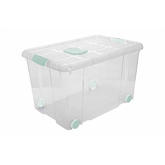 boite de rangement avec couvercle et roulettes 55 l - 59 x 40.5 x h35.7 cm - hega