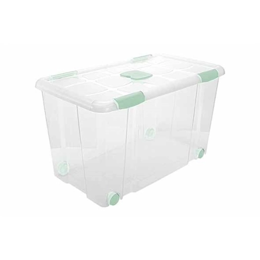 boite de rangement avec couvercle et roulettes 90 l - 72 x 41 x h42 cm tran - hega