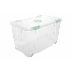 boite de rangement avec couvercle et roulettes 90 l - 72 x 41 x h42 cm tran - hega