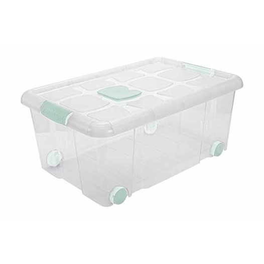 boite de rangement avec couvercle et roulettes 36 l - 59 x 40.5 x h25.7 cm - hega