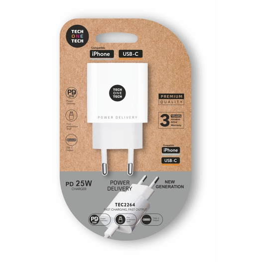 chargeur ultra-rapide 25w sortie usb-c pd blanc