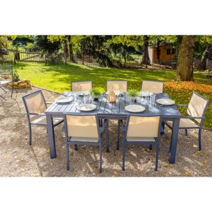 table rectangulaire extensible 8/10 - santorin gris bleuté - jardiline