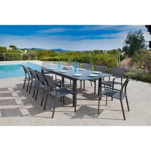 table rectangulaire extensible 10/12 personnes - milos anthracite - jardiline