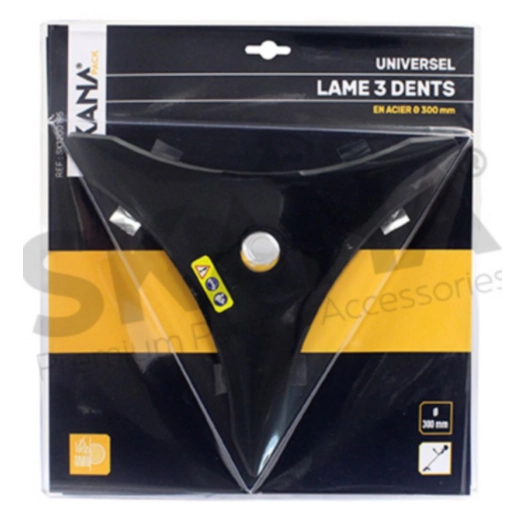 lame en acier professionnelle 3 dents ø : 300 mm alésage : 25,4 mm epaisseur : 3 mm pour débroussailleuses à partir de 35 cc.