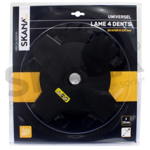 lame en acier 4 dents ø : 230 mm alésage : 25,4 mm epaisseur : 1,5 mm pour débroussailleuses à partir de 30 cc.