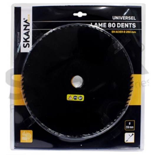 lame en acier 80 dents ø : 255 mm alésage : 25,4 mm epaisseur : 1,9 mm pour débroussailleuses à partir de 35 cc.
