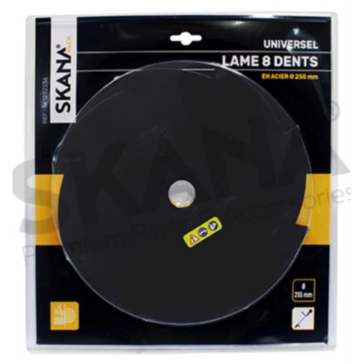 lame en acier 8 dents ø : 255 mm alésage : 25,4 mm epaisseur : 1,8 mm pour débroussailleuses à partir de 35 cc.