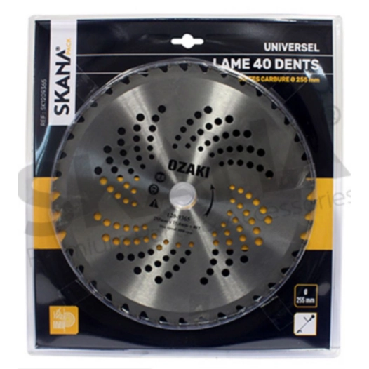 lame en acier 40 dents à pointes carbure ø : 255 mm alésage : 25,4 mm epaisseur : 1,3 mm pour débroussailleuses à partir de 35 c