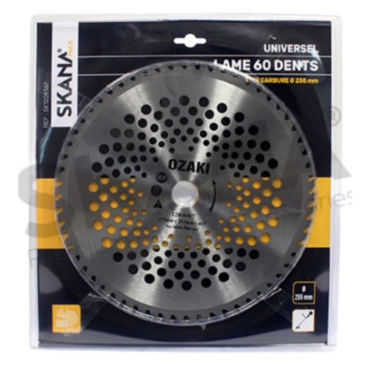 lame en acier 60 dents à pointes carbure ø : 255 mm alésage : 25,4 mm epaisseur : 1,4 mm pour débroussailleuses à partir de 35 c