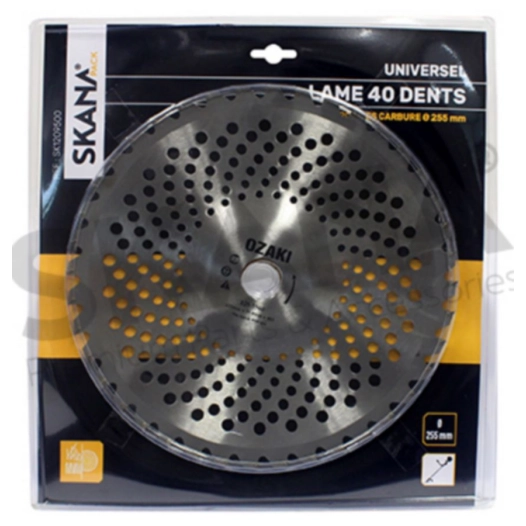 lame en acier 40 dents à pointes carbure ø : 255 mm. en forme de bol avec effet de sol pour évacuation des débris, évite le bloq