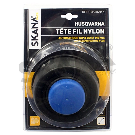 tête complète double fil adaptable husqvarna modèles t-35. ø 115 mm adaptateur femelle gauche m10 x 1,25mm. remplace origine 578