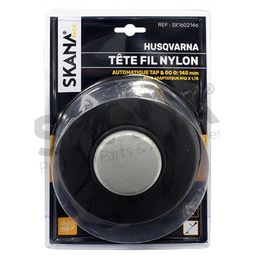 tête complète double fil adaptable husqvarna modèles t-45 avec bouton aluminium. ø 145mm adaptateur femelle gauche m12 x 1,75mm