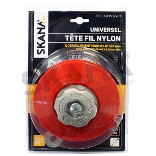 tête pro 2 fils nylon à bouton métal avec adaptateur mâle gauche m10 x 1,25 m/g. déroulement manuel du fil. pour débroussailleus