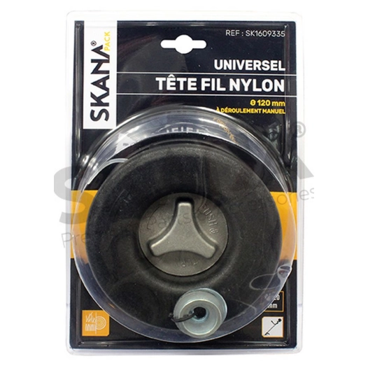 tête fil nylon universelle à déroulement manuel. s'adapte à la place de la lame grâce aux coupelles, livrée avec rondelles et fi