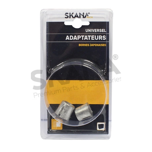 jeu de 2 adaptateurs pour fixation sur petites bornes de batteries de type japonaises. permet l'utilisation de cosses de batteri