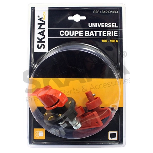 coupe batterie unipolaire 100 - 120 a. avec clé retirable et capuchon de protection. pour cosses de ø 8 mm.