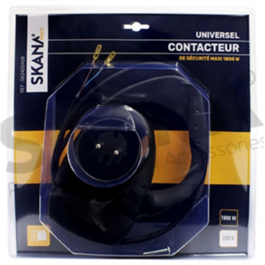 contacteur de sécurité pour tondeuses électriques. se fixe sur le mancheron. tension 220 volts 8,5 ampères puissance maxi 1800w.