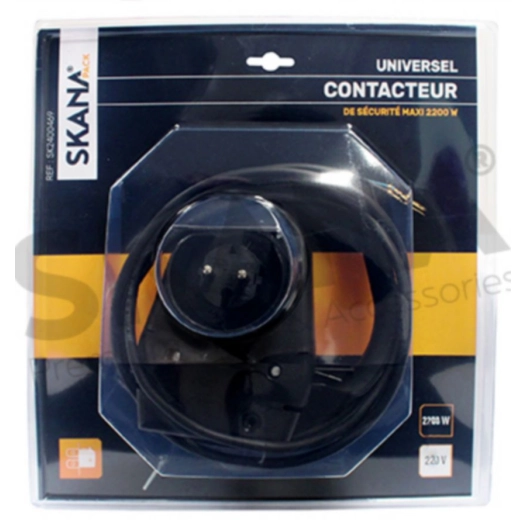 contacteur de sécurité pour tondeuses électriques. se fixe sur le mancheron. tension 220 volts 10 ampères puissance maxi 2200w.