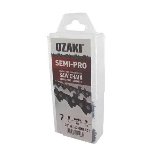 chaîne de tronçonneuse ozaki semi carrée 1/4 .043 (1,1mm) mini 33 entraîneurs. adaptable sur scie de jardin/élagueuse à batterie