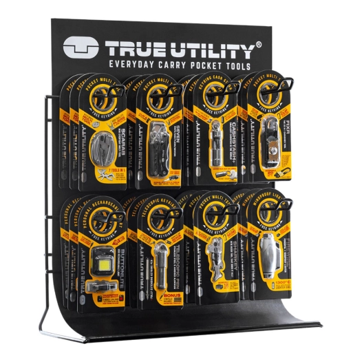 true 8-hook display, black metal, with 8 references, 3 units of each, total 24 units, 41 x 20 x 45 cm