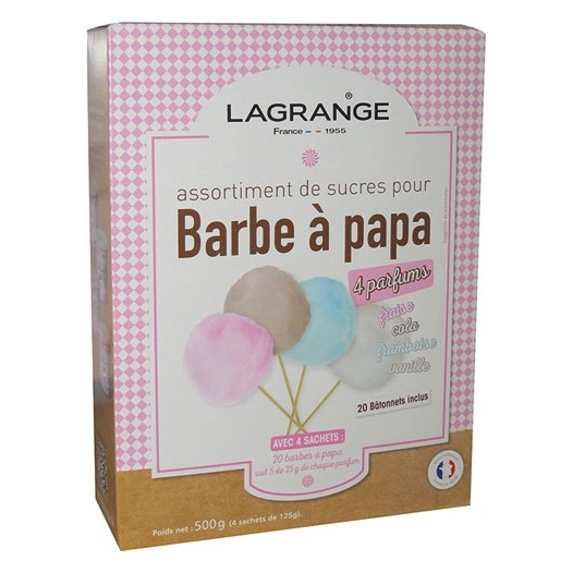 assortiments de 4 parfums de sucre pour barbe à papa - 500 g - lagrange